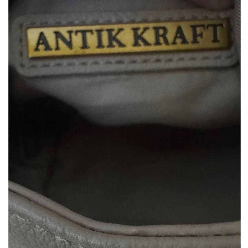 Antik Kraft Taupe Vegan Leather Hobo‎ Bag Gold Metal Handle Crossbody EUC 5x7x4
